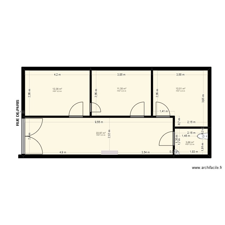 PL EXISTANT BUREAU. Plan de 5 pièces et 62 m2