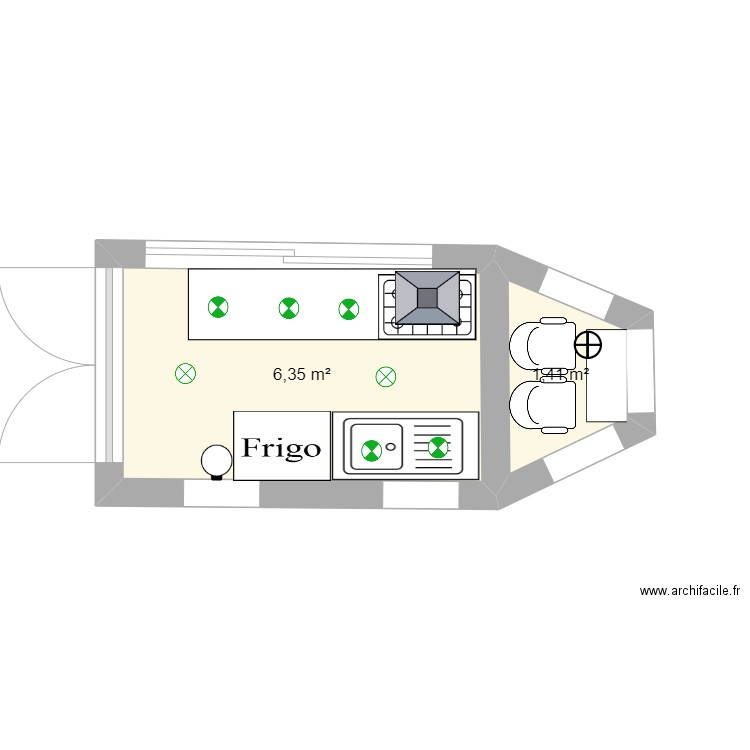 pro hr. Plan de 2 pièces et 8 m2