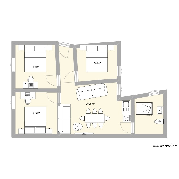 T4 transvaal Dijon bis Manon. Plan de 5 pièces et 54 m2