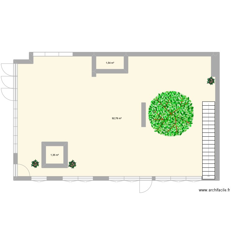 cour. Plan de 3 pièces et 98 m2