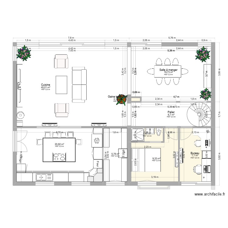 Plein pieds cuisine. Plan de 18 pièces et 157 m2