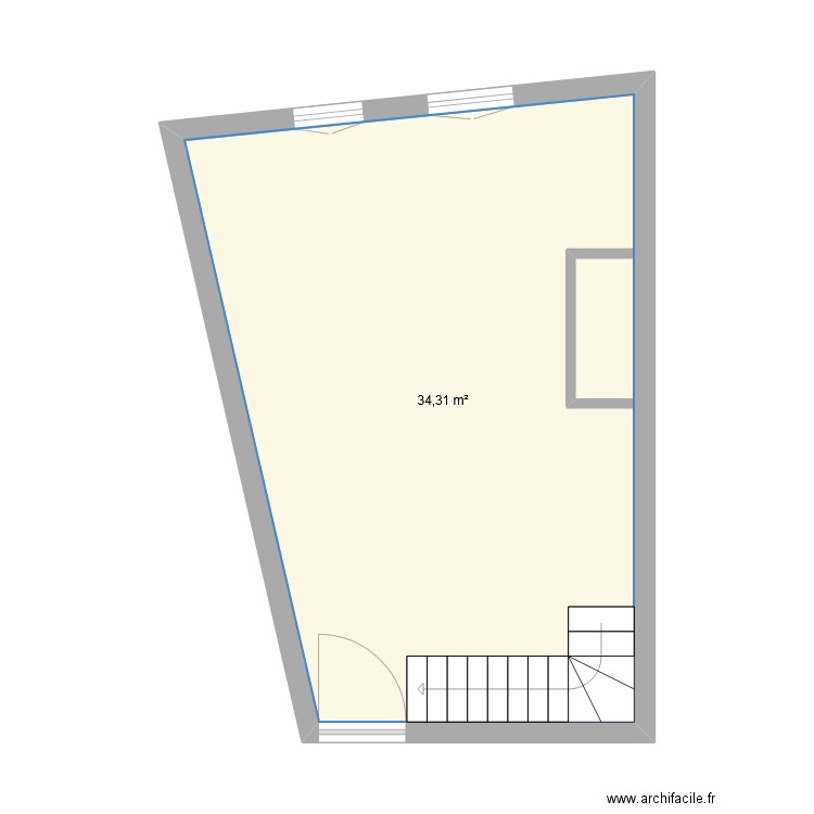 Milieu. Plan de 1 pièce et 34 m2