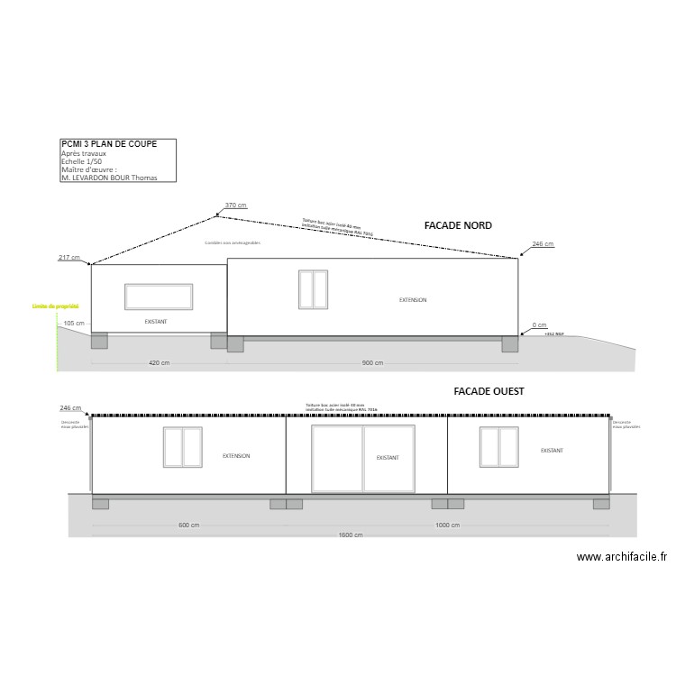 PLAN DE COUPE APRES TRAVAUX FACADE NORD + OUEST . Plan de 0 pièce et 0 m2