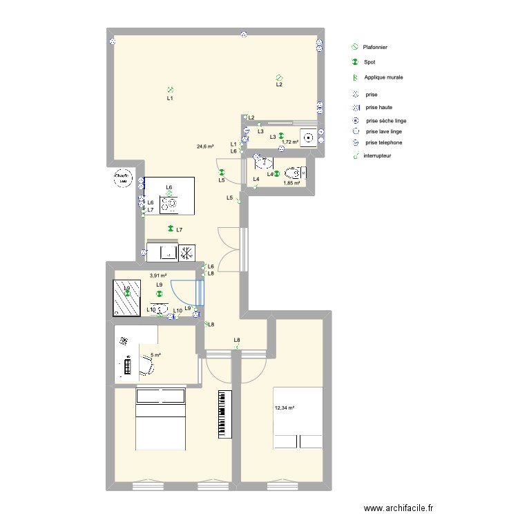 consolat5. Plan de 6 pièces et 61 m2