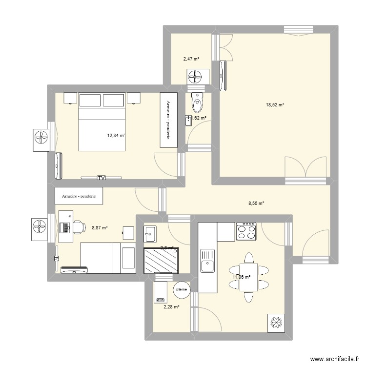 zo aadl. Plan de 9 pièces et 69 m2