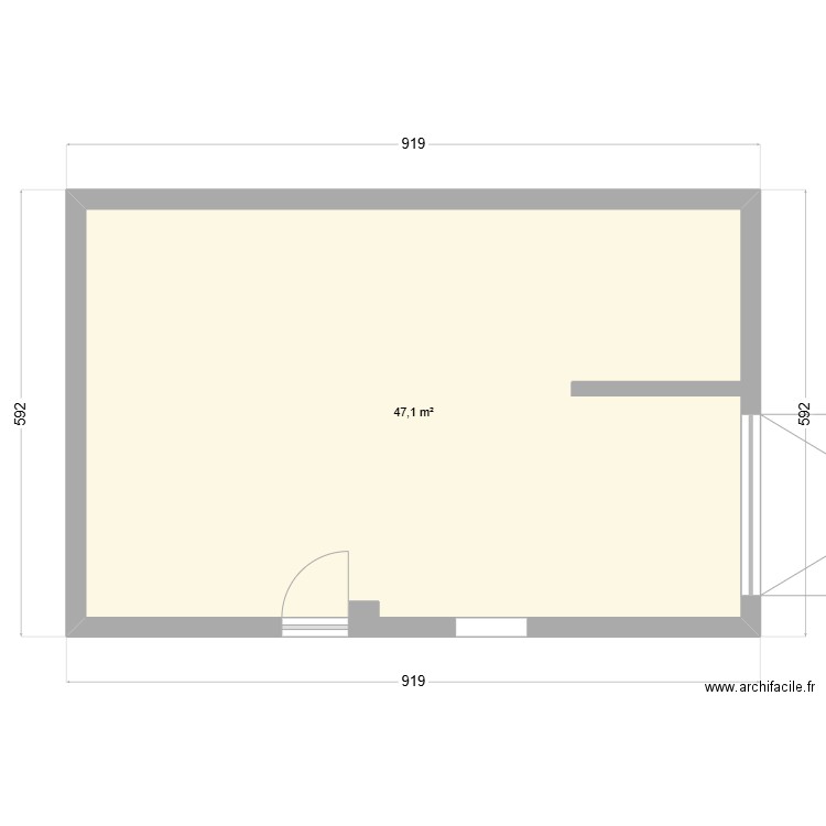 rebelle. Plan de 1 pièce et 47 m2