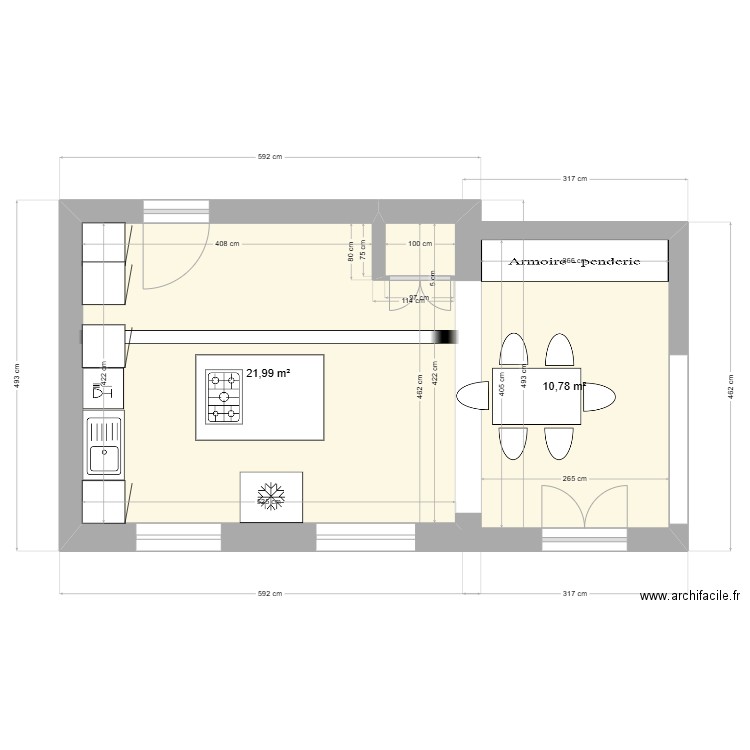 plan cuisine4. Plan de 2 pièces et 33 m2