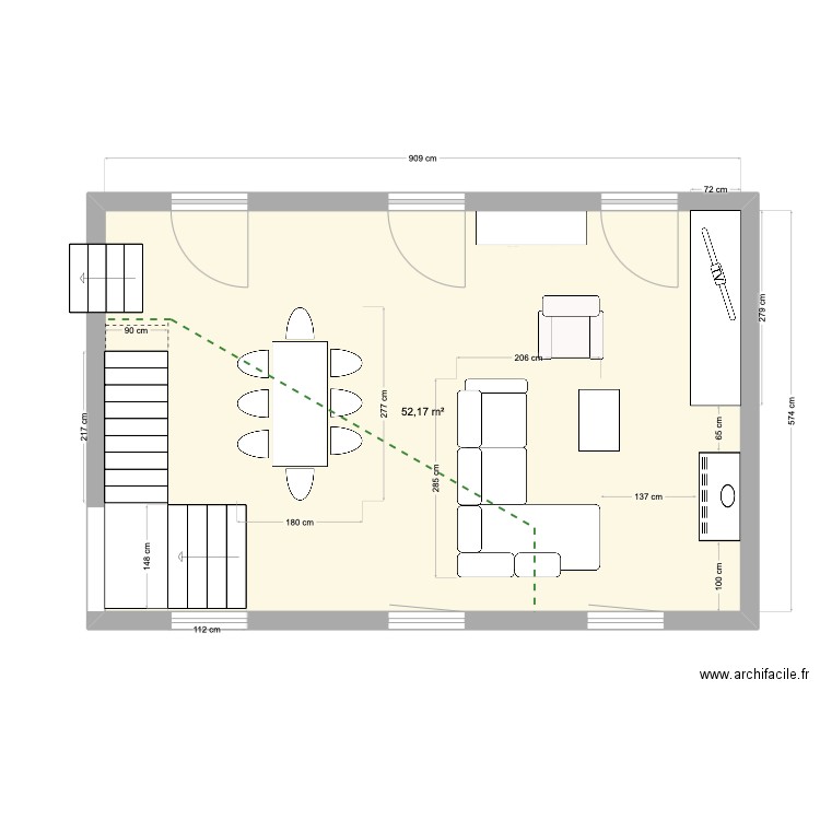 Salon Esbareich  steph pour modif V1. Plan de 1 pièce et 52 m2