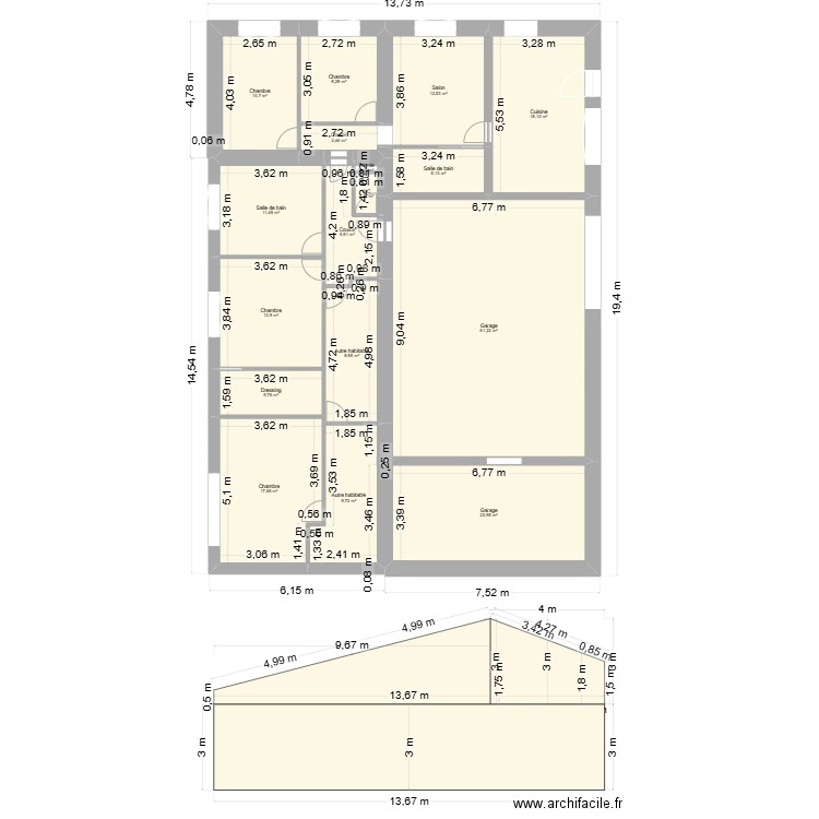 jaulnay. Plan de 18 pièces et 460 m2