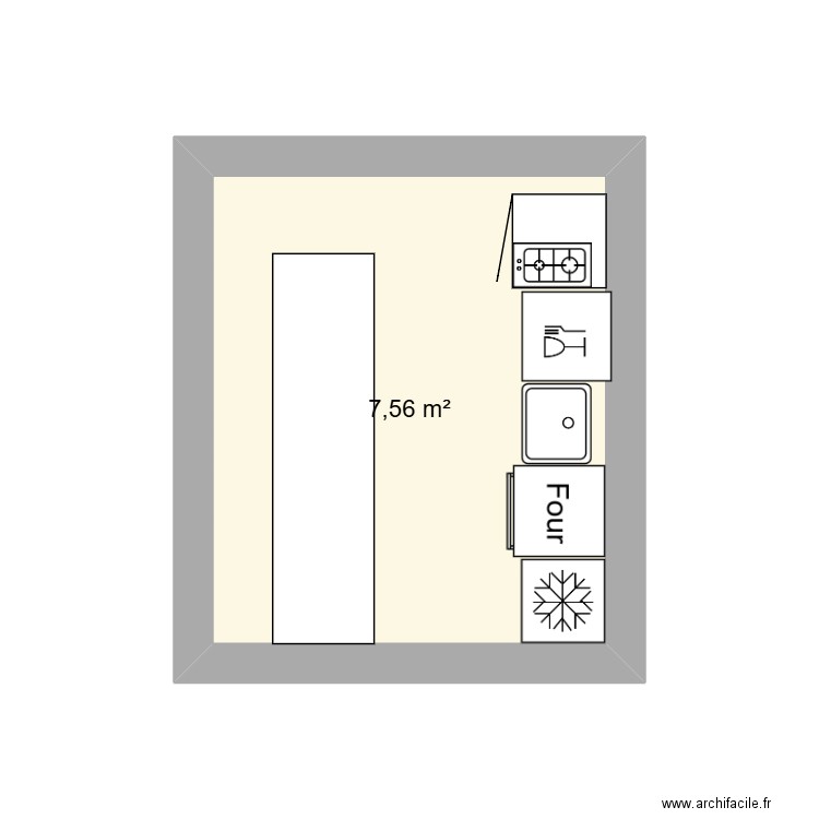 cuisine. Plan de 1 pièce et 8 m2