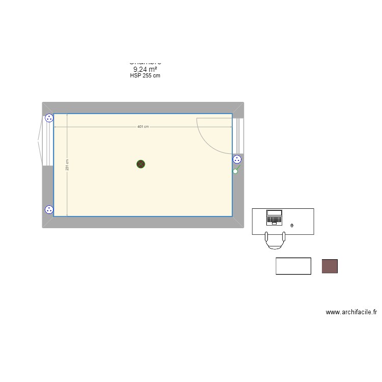 chambre Guillaume. Plan de 1 pièce et 9 m2