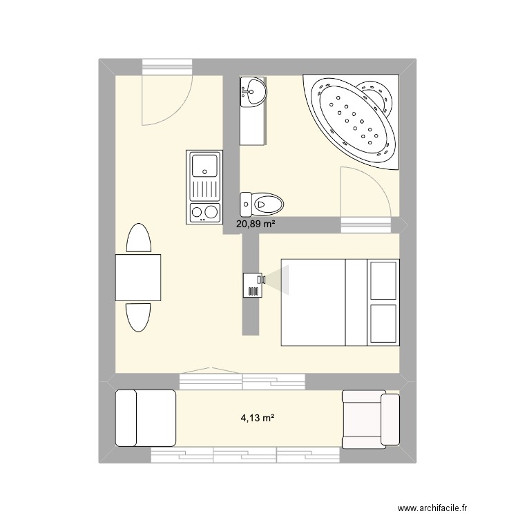 Appart 22M2. Plan de 2 pièces et 25 m2