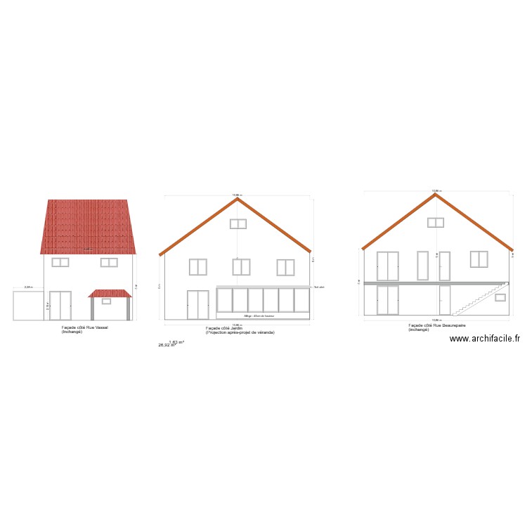 façade maison. Plan de 1 pièce et 82 m2