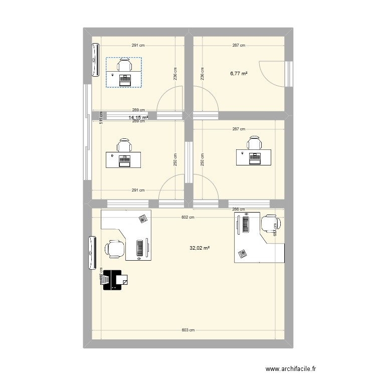 BIRD INTERIM 3 BUREAUX. Plan de 3 pièces et 53 m2