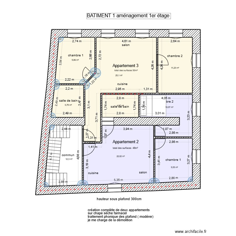 Bâtiment 1 aménagement 1er étage v3. Plan de 9 pièces et 111 m2