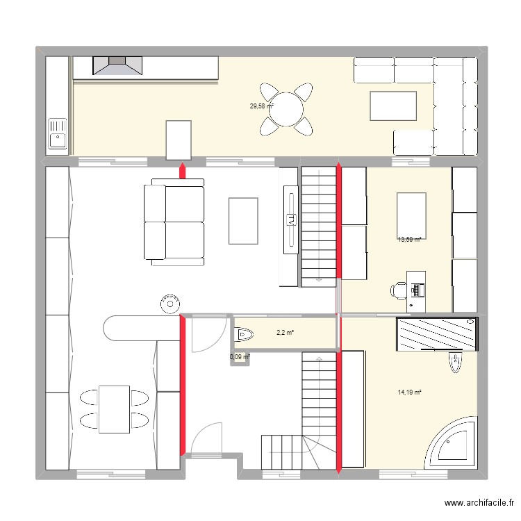 V4V. Plan de 19 pièces et 144 m2