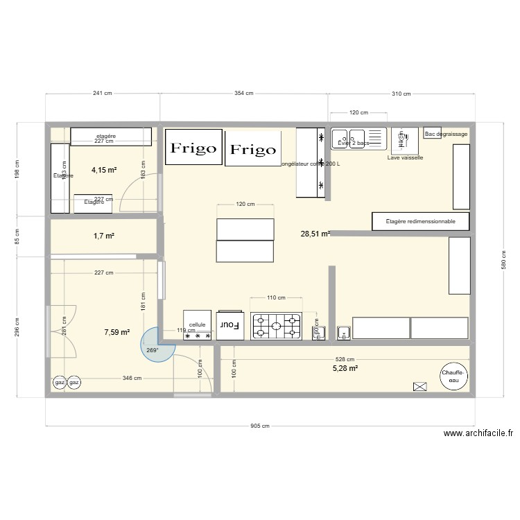 cuisine . Plan de 5 pièces et 47 m2