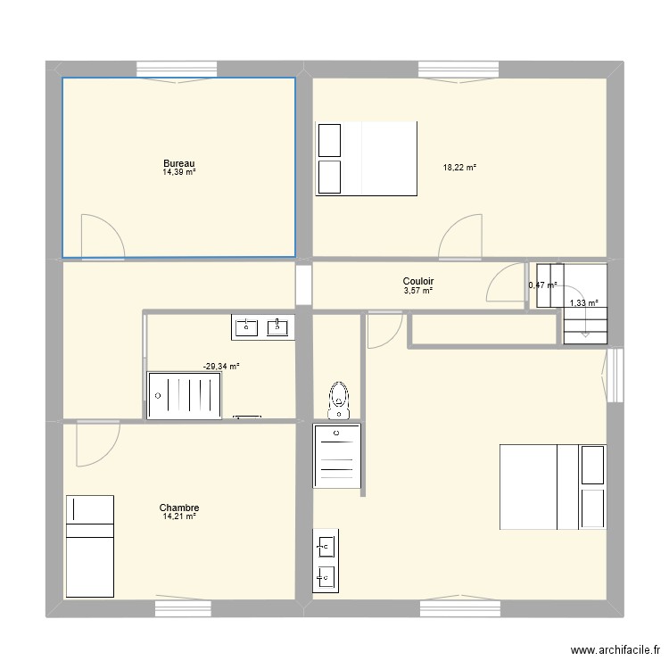 etage craboudette. Plan de 7 pièces et 58 m2