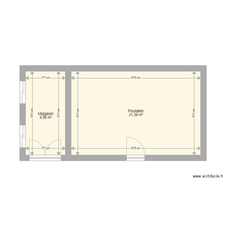 Poulalier. Plan de 2 pièces et 28 m2