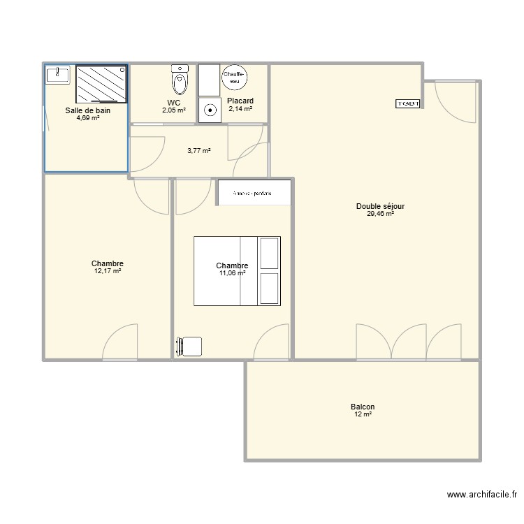 GAP. Plan de 8 pièces et 77 m2