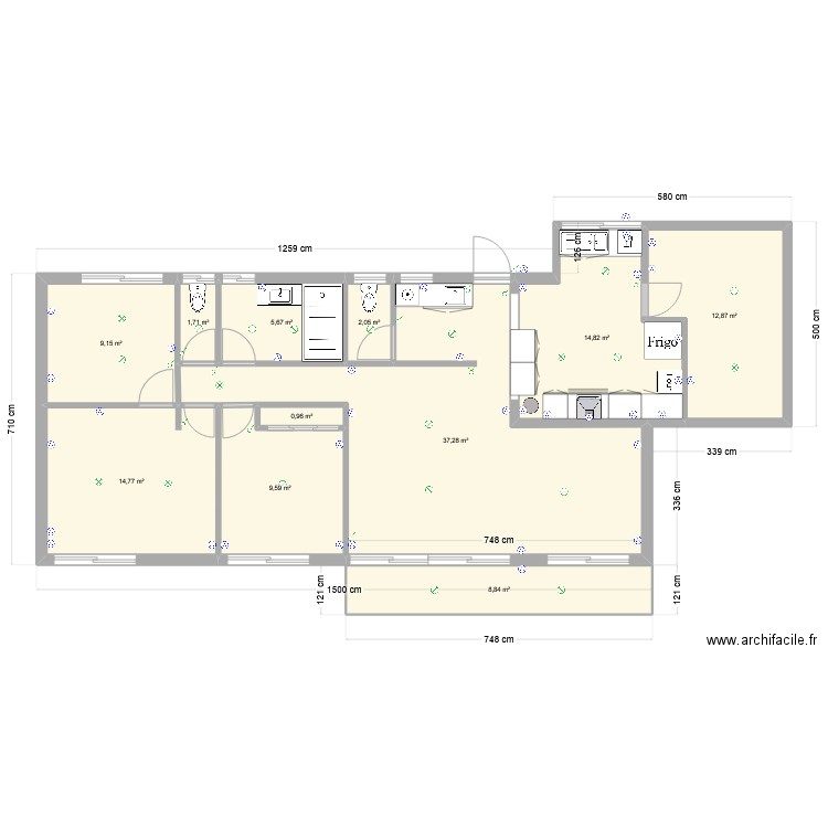 VDC R+1 projet 2 électricité. Plan de 11 pièces et 118 m2