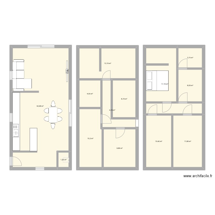 M ETAGE 1. Plan de 13 pièces et 151 m2