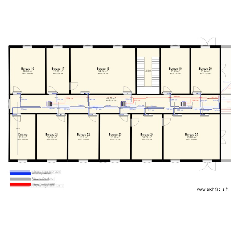 Ambassade de Roumanie option couloirs. Plan de 42 pièces et 759 m2