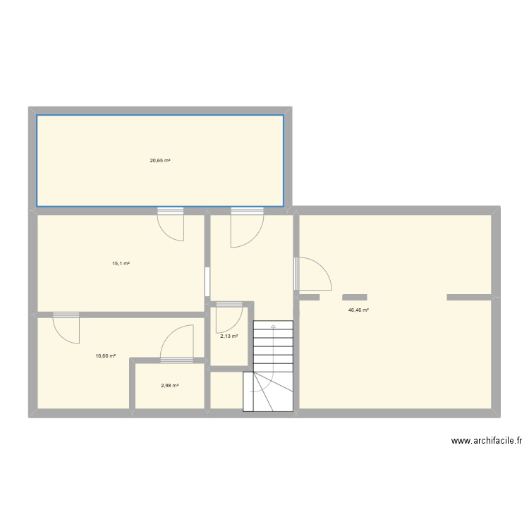 RDC. Plan de 6 pièces et 98 m2