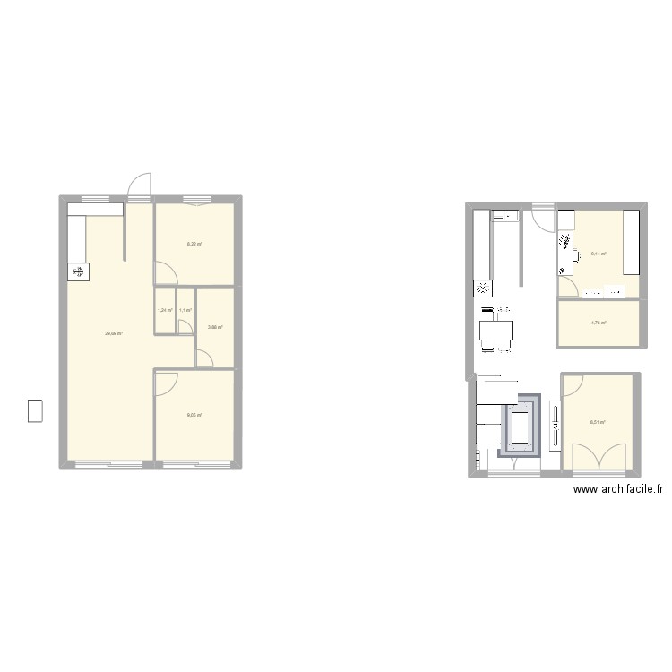 appartement. Plan de 9 pièces et 76 m2