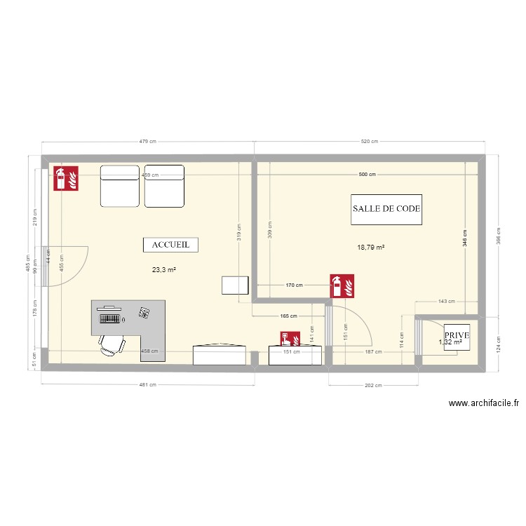 AUTO ECOLE. Plan de 3 pièces et 43 m2