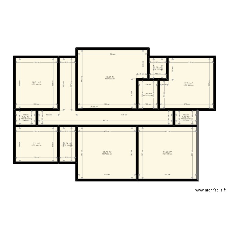 Plan maison 1. Plan de 12 pièces et 101 m2