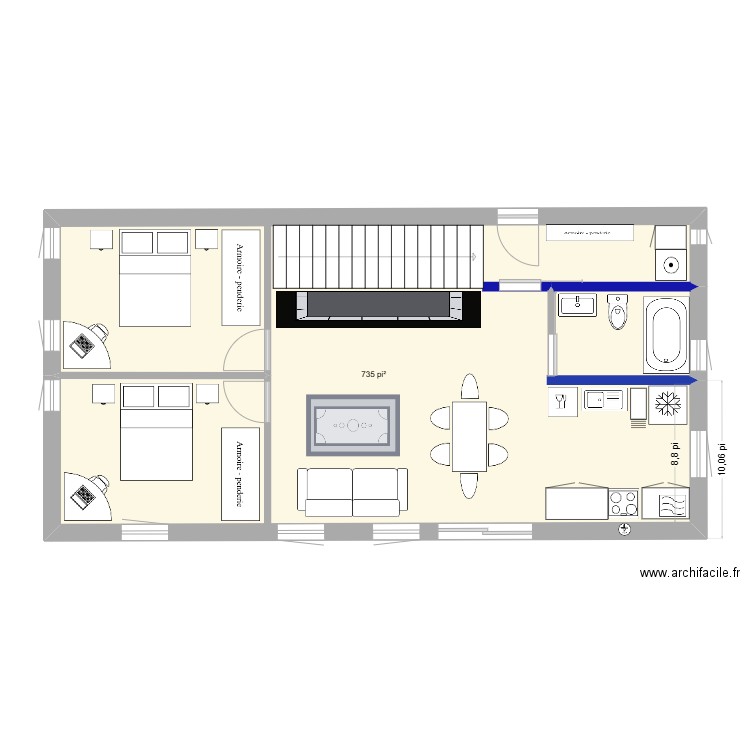 Maison longue Chemin du Côteau - rez-de-chaussée. Plan de 1 pièce et 68 m2