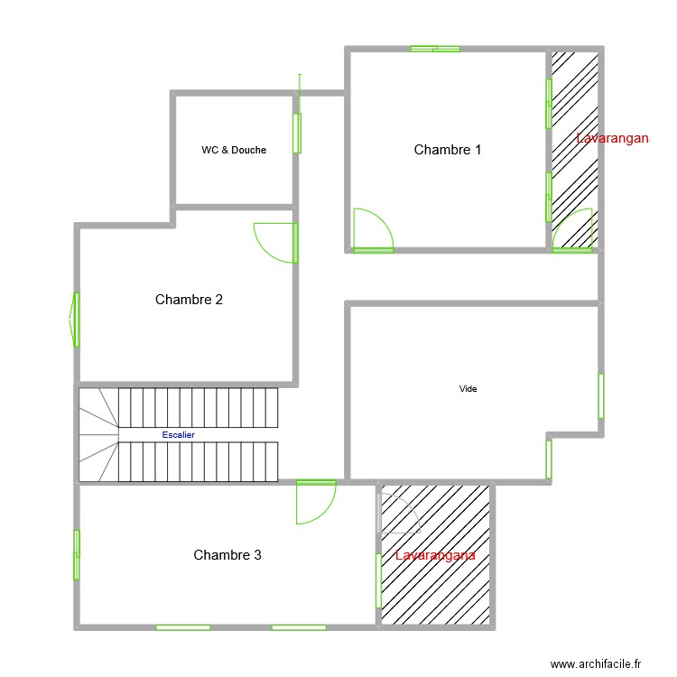 Plan Trano R1. Plan de 7 pièces et 80 m2