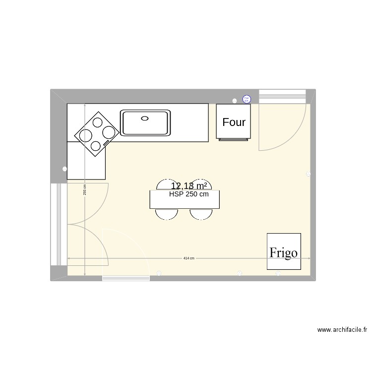 cuisine. Plan de 1 pièce et 12 m2