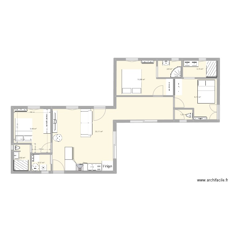 maison . Plan de 9 pièces et 76 m2