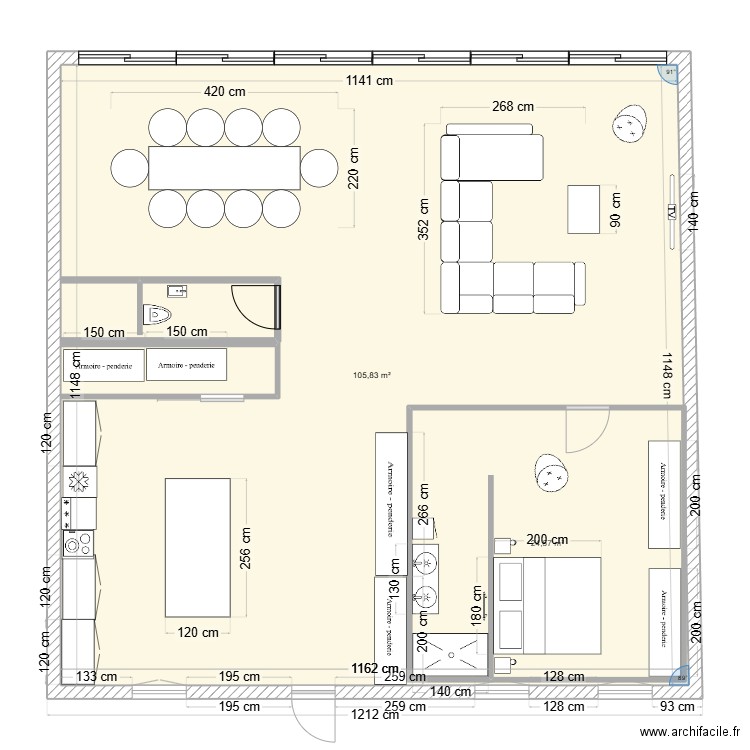 Puiseux le Hauberger-V1. Plan de 2 pièces et 157 m2