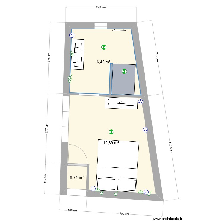 Chambre Parentale 3. Plan de 3 pièces et 18 m2