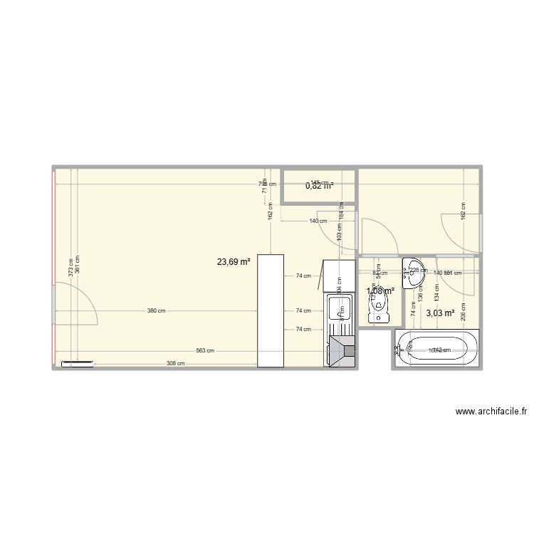 STUDIO Super Sauze. Plan de 4 pièces et 29 m2