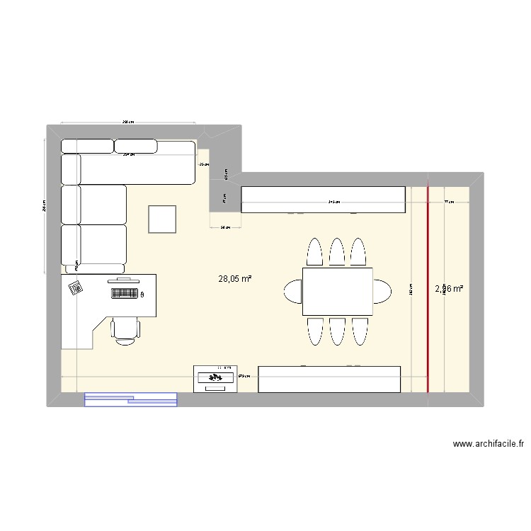 Salon. Plan de 2 pièces et 31 m2