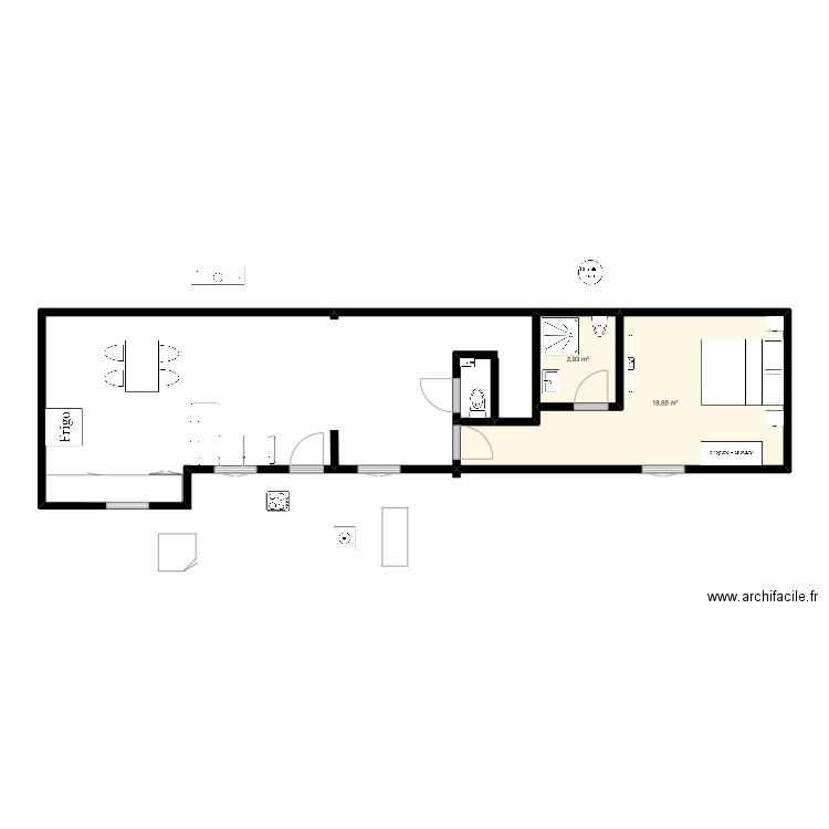 lafia1. Plan de 2 pièces et 23 m2