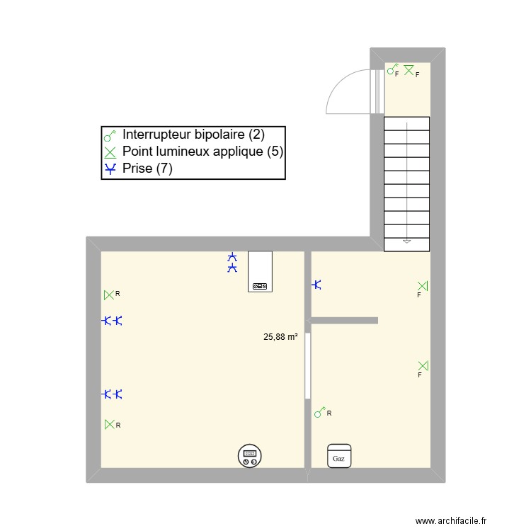 Cave (Electricité). Plan de 1 pièce et 26 m2