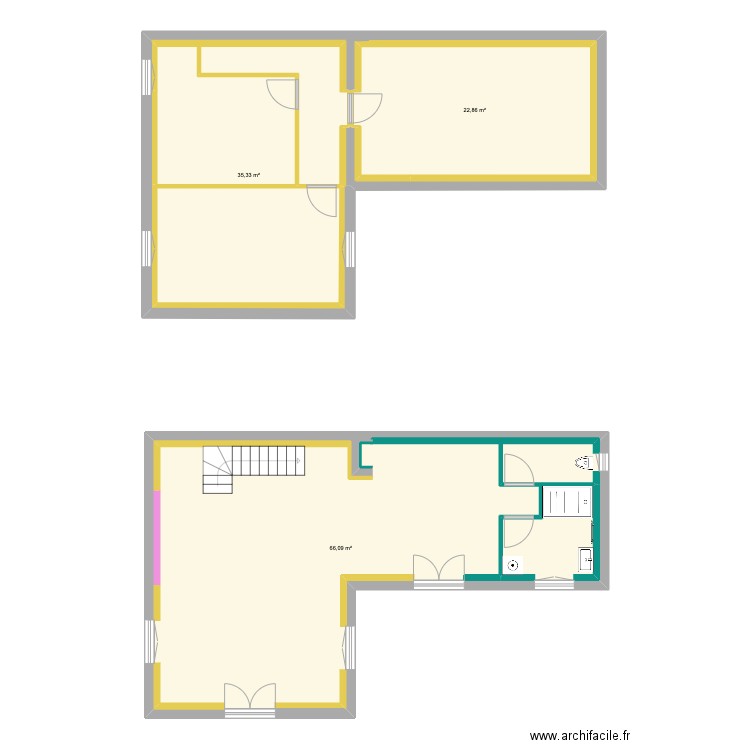 maison moulot. Plan de 3 pièces et 124 m2