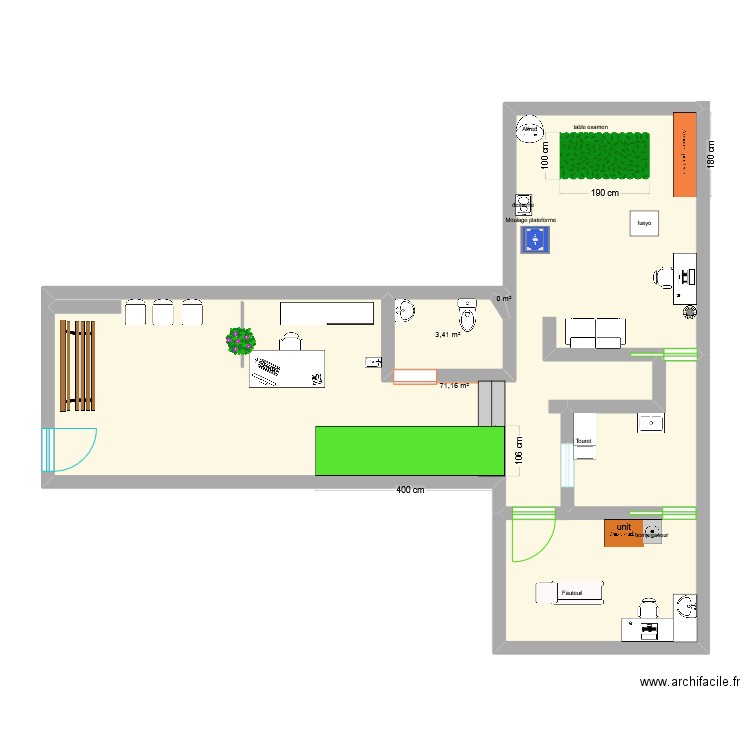 Projet Cab 1. Plan de 3 pièces et 75 m2