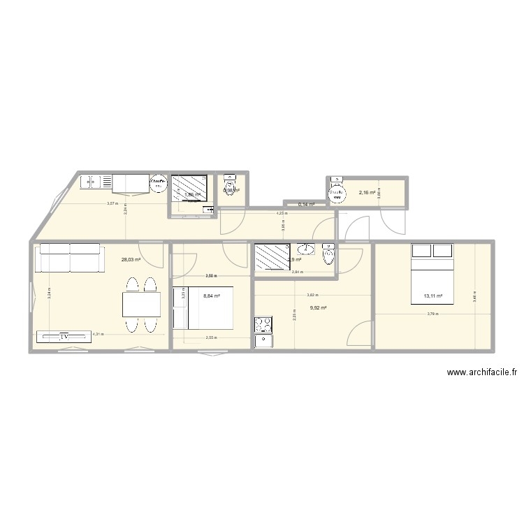 Fécamp 3 (3 étage face) . Plan de 9 pièces et 68 m2