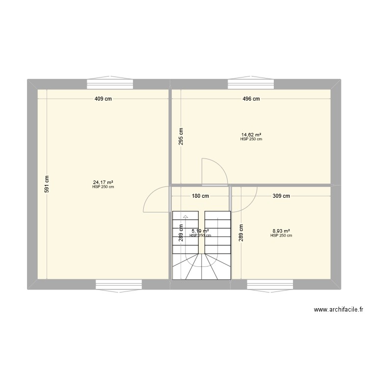 Niveau R+1 - Origine. Plan de 4 pièces et 53 m2