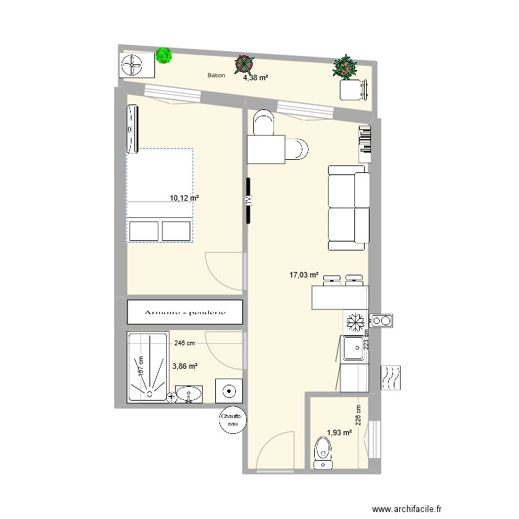 courslafayetteV1. Plan de 6 pièces et 39 m2