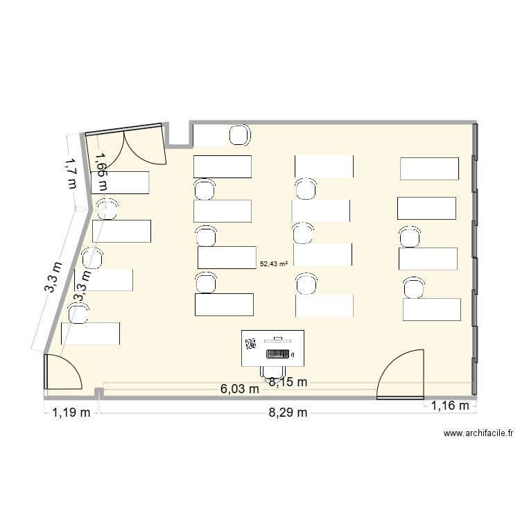 plan cdi. Plan de 1 pièce et 52 m2