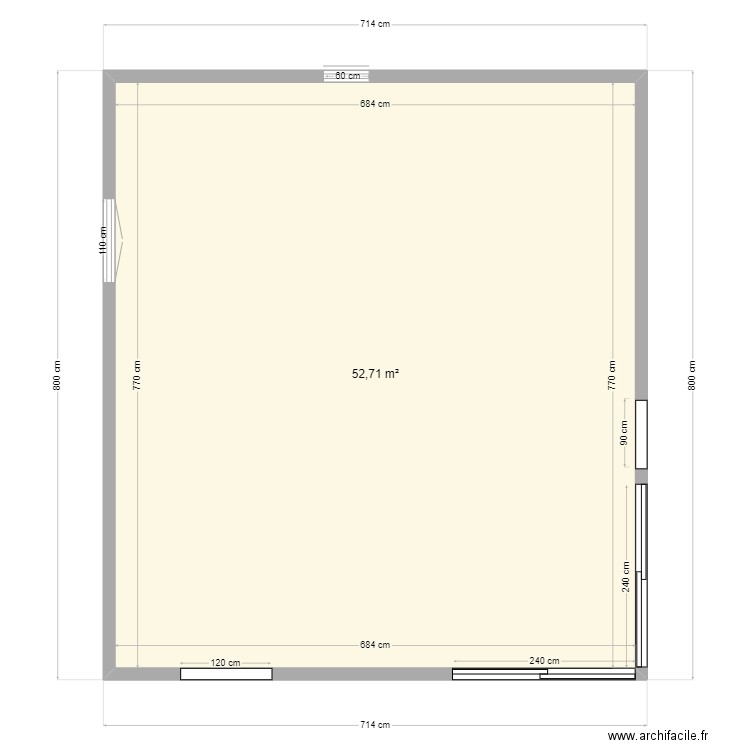 PROJ_VUE_EN_PLAN. Plan de 1 pièce et 53 m2