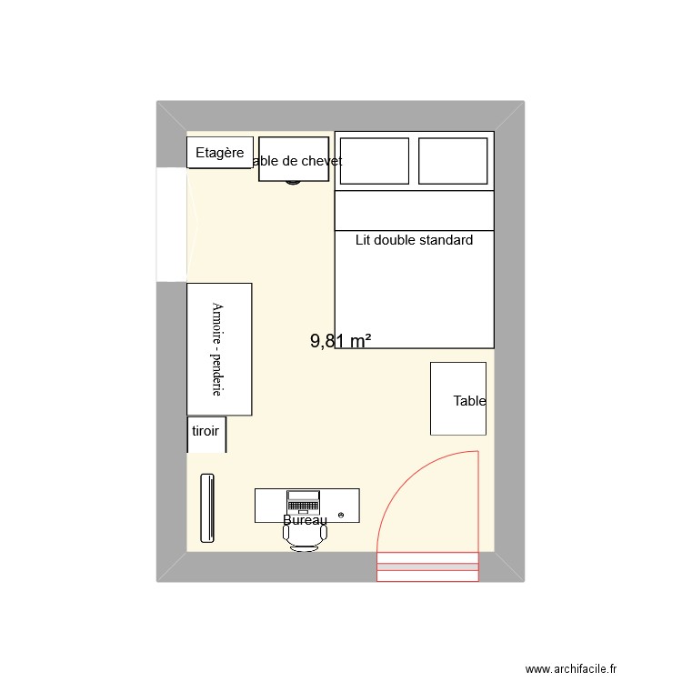 Chambre Maelle 2. Plan de 1 pièce et 10 m2