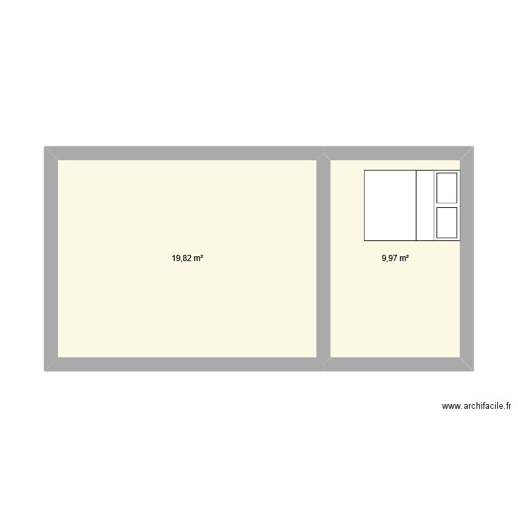 Plan presque 30m2. Plan de 2 pièces et 30 m2